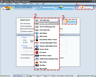 Photo DVD Maker output options for making Blu-ray slideshows