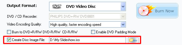 Export photo slideshow DVD to  disc image