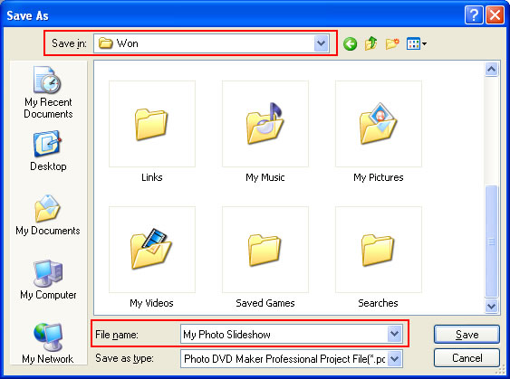 Save the Photo DVD Maker slideshow project to your computer
